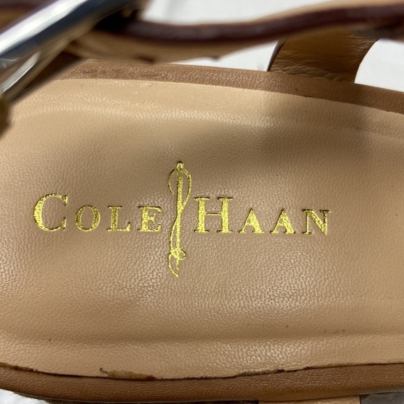 Cole Haan Women’s Tan Taylor Leather Open Toe Espadrille Wedge Shoes Size 6.5B